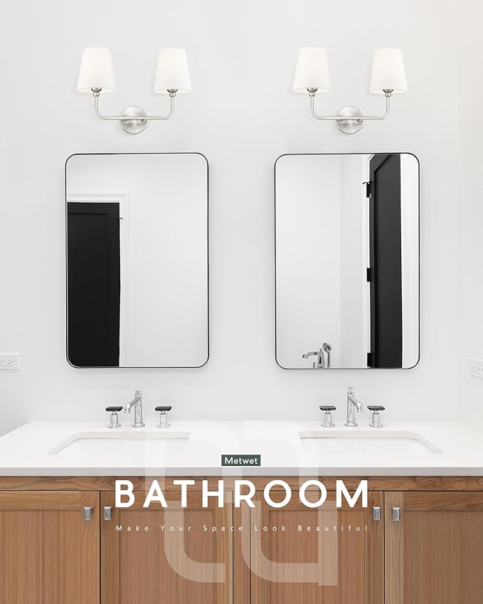 2-Light Bathroom Light Fixtures, Brushed Nickel Vanity Lights, Double Wall - Image 6