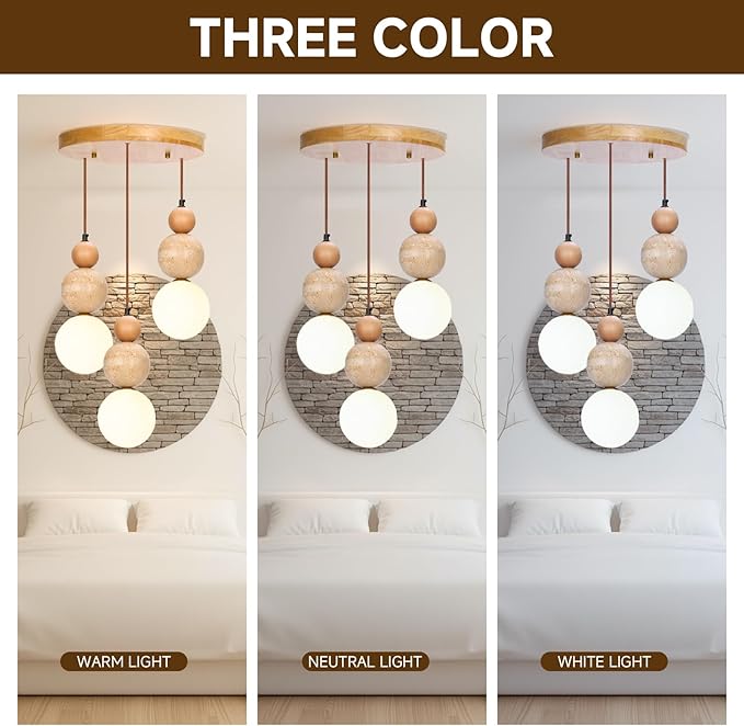 Wabi Sabi Pendant Light, 3-Light Travertine Stone Fixture-Japandi Japanese - Image 4