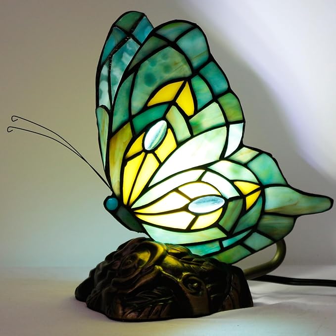 Small Tiffany Table lamp Stained Glass Butterfly Desk Lamp 7X5X9.8 Inch Accent - Image 5