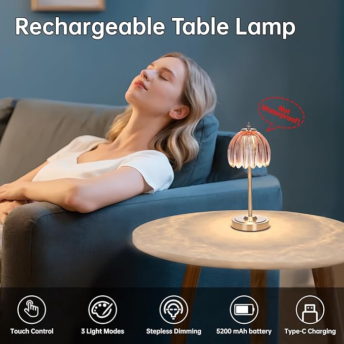 Tulip Table Lamp with 5200mAh Battery & Touch Control, Cordless Small Table - Image 2