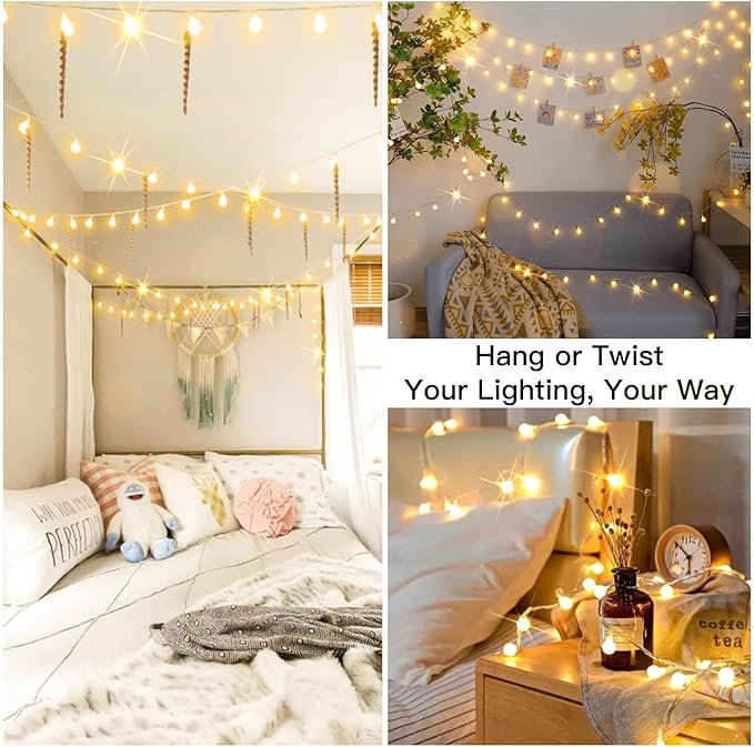 suddus Globe String Lights Bedroom, 50 Led Fairy Lights Plug in, Indoor String - Image 5