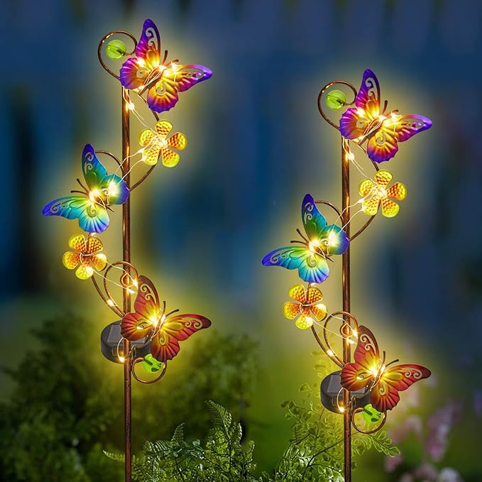 Solar Garden Lights Butterfly Garden Decor Outdoor Waterproof Metal Butterfly by Newinhome