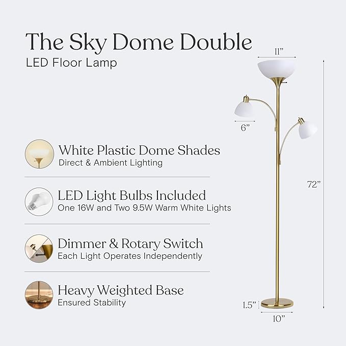 Brightech Sky Dome Double LED Floor lamp, Torchiere Super Bright Floor Lamp - Image 3