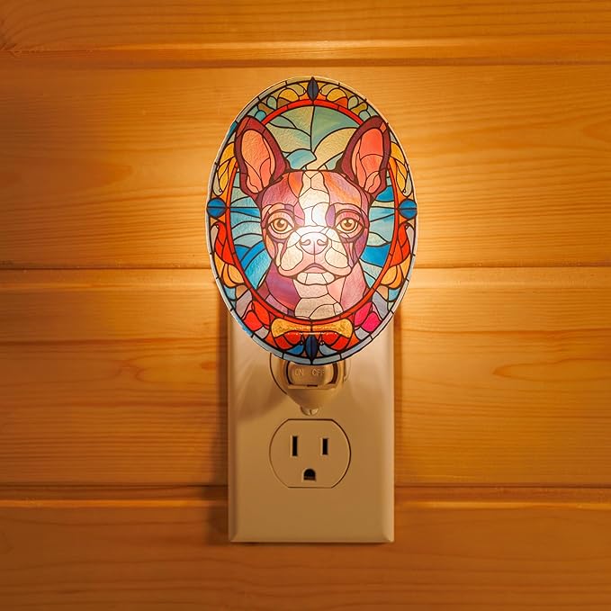 Stained Glass Styled French Bulldog Night Light – Real Glass Plug-in Dog Night - Image 7