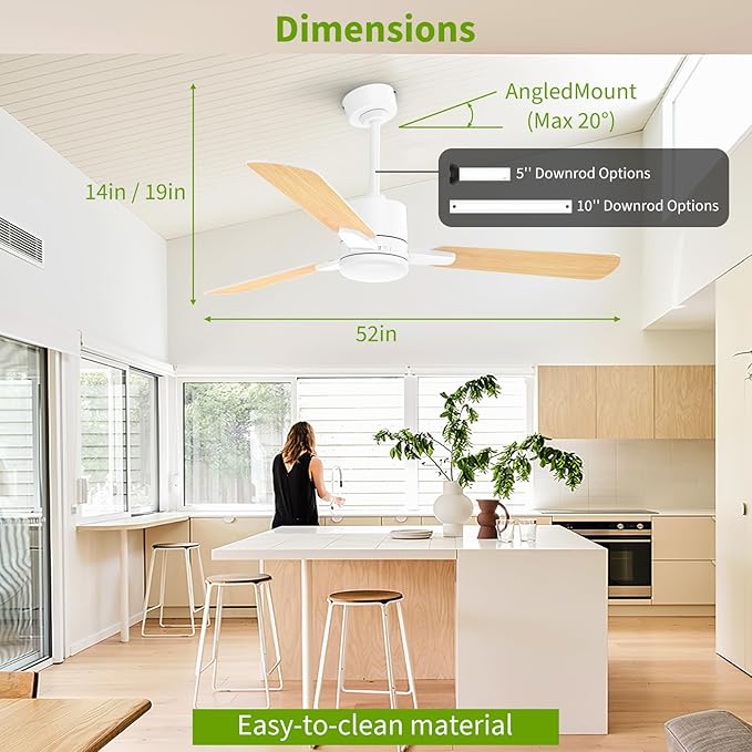 Ceiling Fans with Lights, 52 Inch Low Profile Ceiling Fan with Light and Remote - Image 6