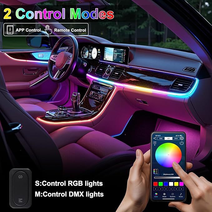 Dreamcolor Acrylic Interior Car LED Strip Lights, 18 in 1 Ambient Lighting Kit - Image 3