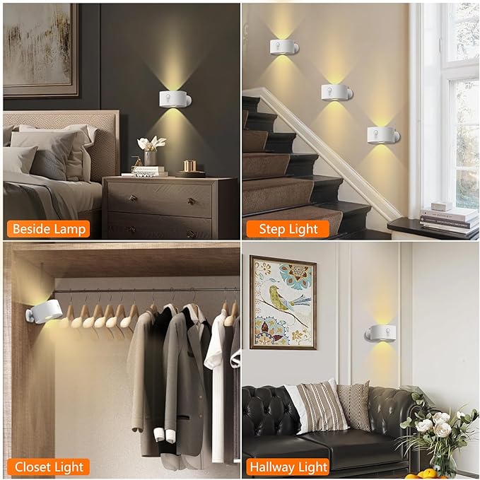 Motion Sensor Wall Light Indoor, Battery Operated Sconce 360°Rotate, - Image 6