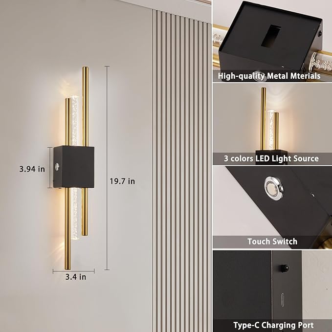 Battery Operated Wall Sconces Set of Two, Rechargeble Modern Crystal Bathroom - Image 4