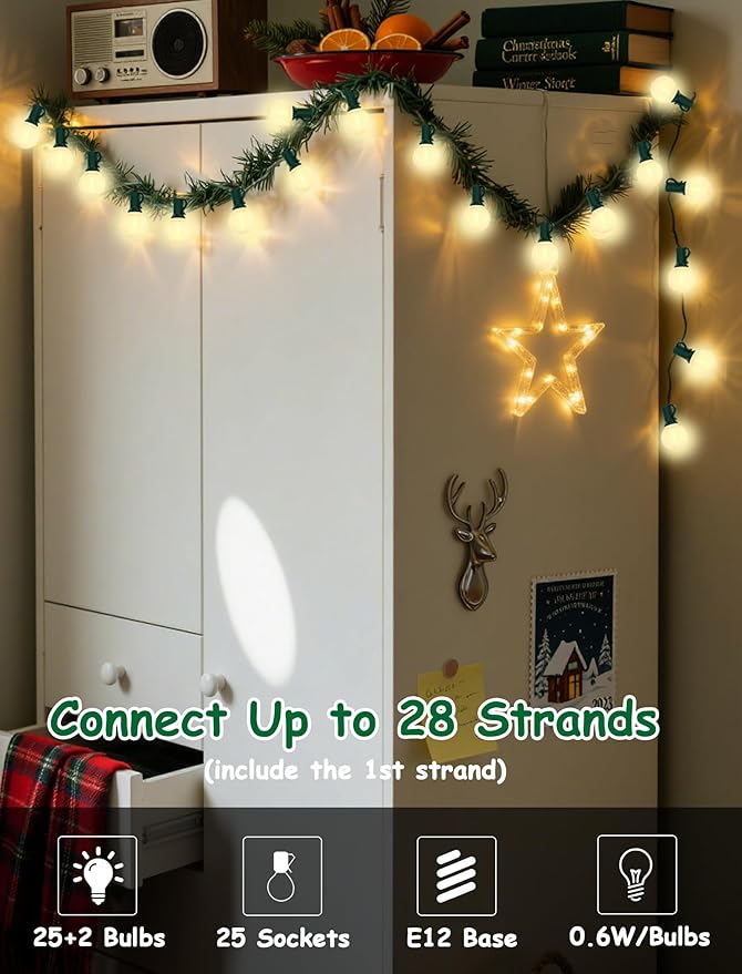 25Ft Outdoor Christmas Lights, Dimmable G40 LED Patio String Lights - Image 5