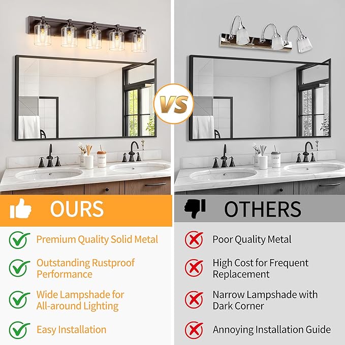 5 Light Modern Bathroom Light Fixtures Over Mirror, Bronze Finish Vanity Lights - Image 8