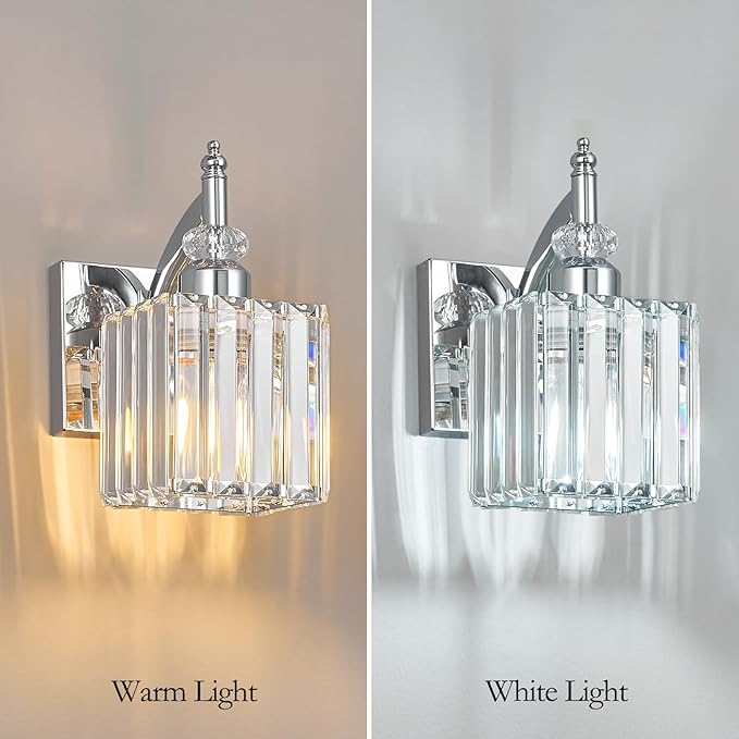 Modern Wall Sconces Set of Two Chrome Wall Sconces Indoor Wall Lamp Crystal - Image 2