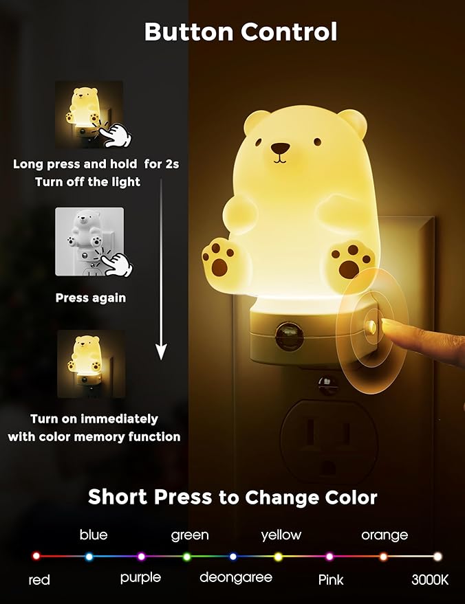 L LOHAS LED Night Light for Kids, 3D Cute Bear Night Light Plug in, Dusk to - Image 4