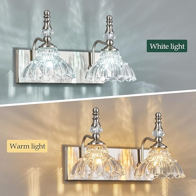 Vintage Bathroom Vanity Light, 2-Light Brushed Nickel Vanity Lighting Fixture - Image 4