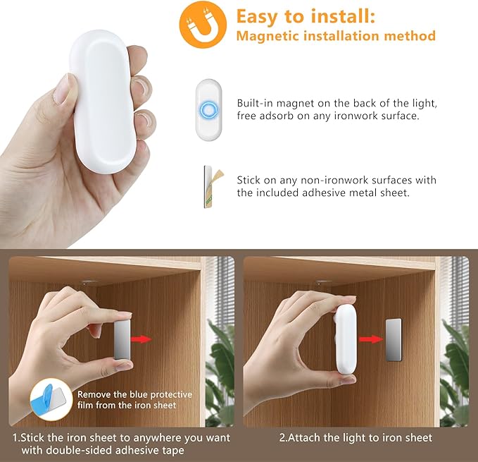 inShareplus LED Motion Sensor Puck Lights, Magnetic Under Cabinet Light Indoor - Image 7