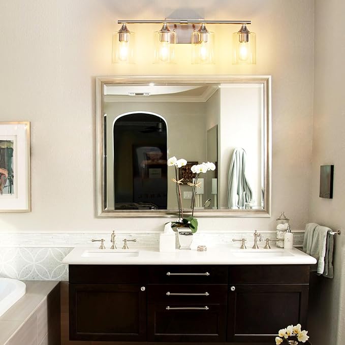 4-Light Bathroom Light Fixtures, Brushed Nickel Vanity Lighting Fixtures - Image 2