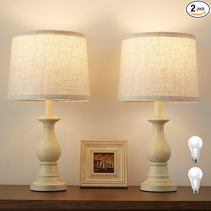 Vintage Table Lamp for Living Room Bedroom, 18.5" Farmhouse Bedside Lamps by Hikczc