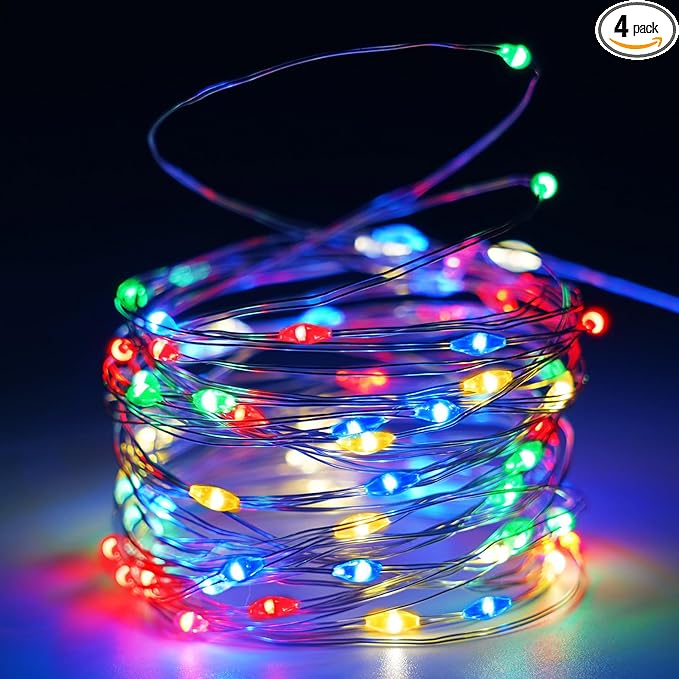 4 Pack 60 LED Christmas Fairy Lights Battery Operated by BOSSERN
