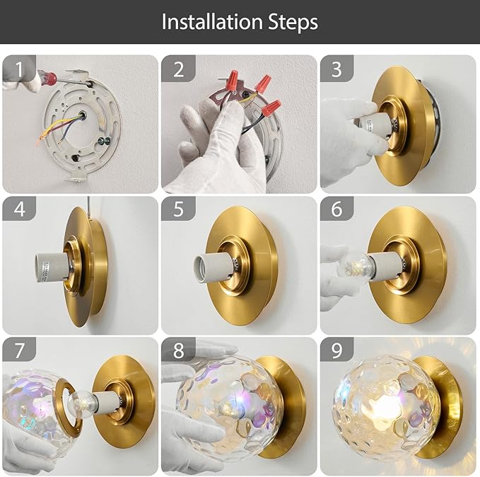 Modern Glass Globe Wall Sconce: Gold Spherical Sconces Light - Image 9