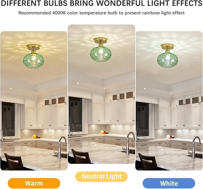 Green Glass Semi Flush Mount Ceiling Light - Image 3