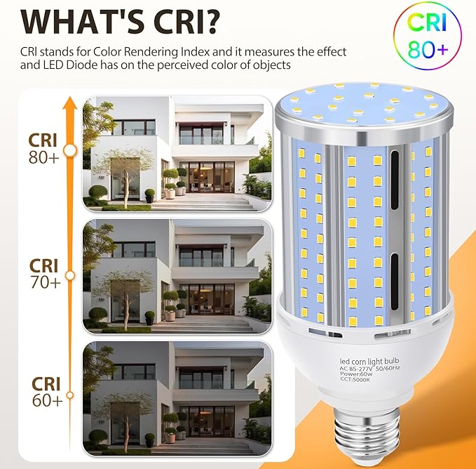 60W LED Corn Light Bulb, Fanless E26/E39 Medium/Large Mogul Base LED Cob Lamp - Image 4