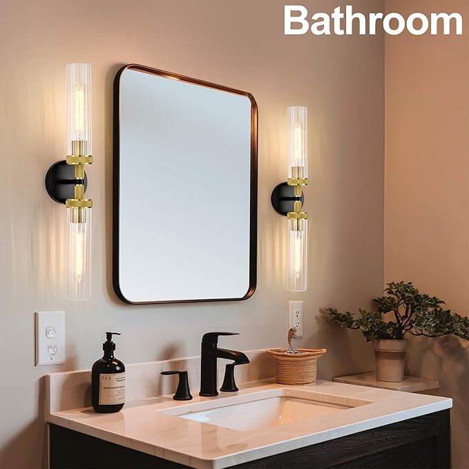 LaLuLa Black and Gold Vanity Light Fixtures 2-Pack – Modern Hardwired - Image 2