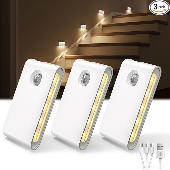 EZVALO 3 Pack LED Motion Sensor Night Lights, 1500mAh Rechargeable Sync Stair by EZVALO