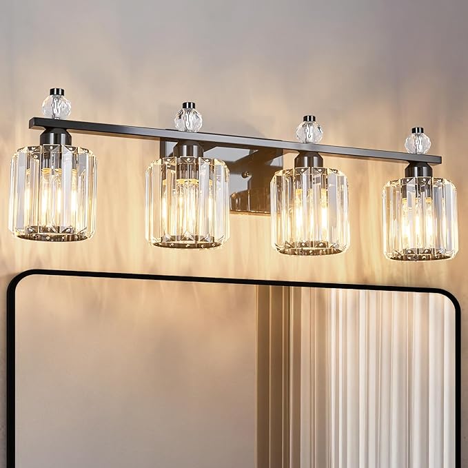 Bathroom Vanity Lights 4-Light Plating Black Modern Crystal Vanity Light by FDPBY