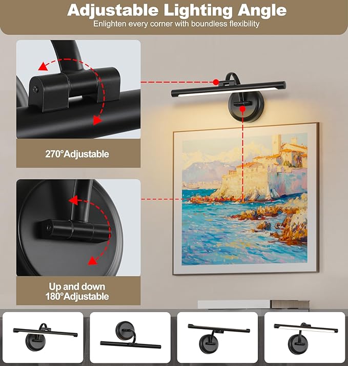 Black Picture Lights for Paintings Hardwired LED Wall Art Lighting 15.75" - Image 3