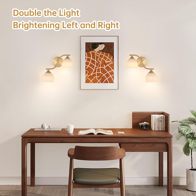 Battery Operated Wall Sconce, 2-Lights Vinatge Brass Wall Lighting - Image 3