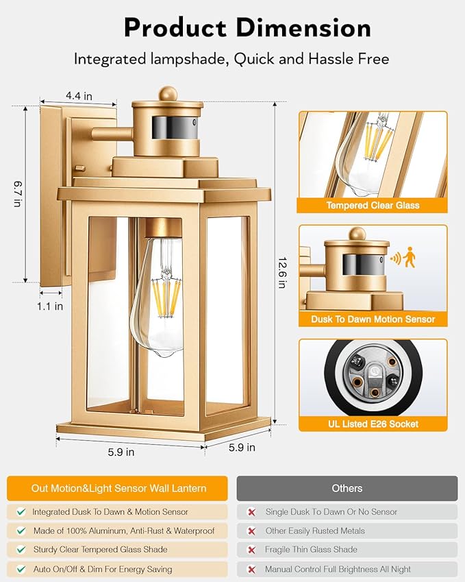 VIANIS Motion Sensor Outdoor Wall Lights Sconce, 2 Pack Dusk to Dawn Outdoor - Image 8