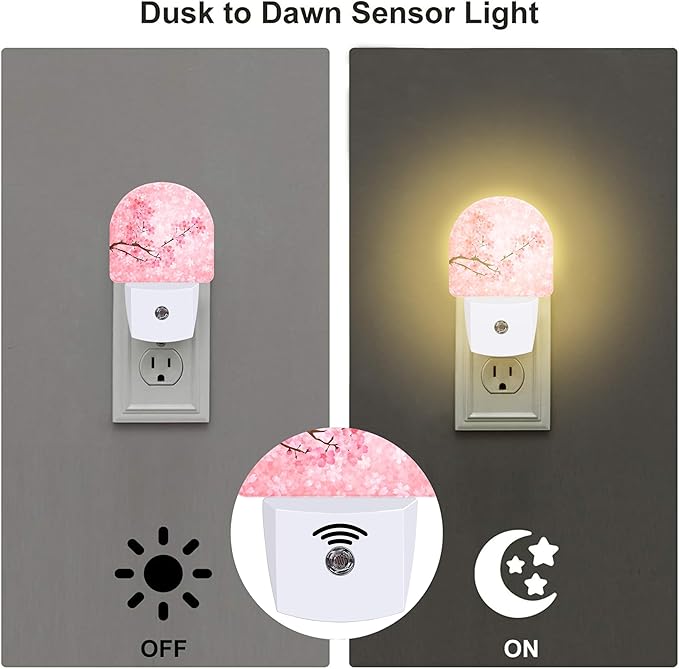Pink Cherry Blossoms Night Light Plug into Wall, Blooming Cherry Tree Dusk to - Image 3