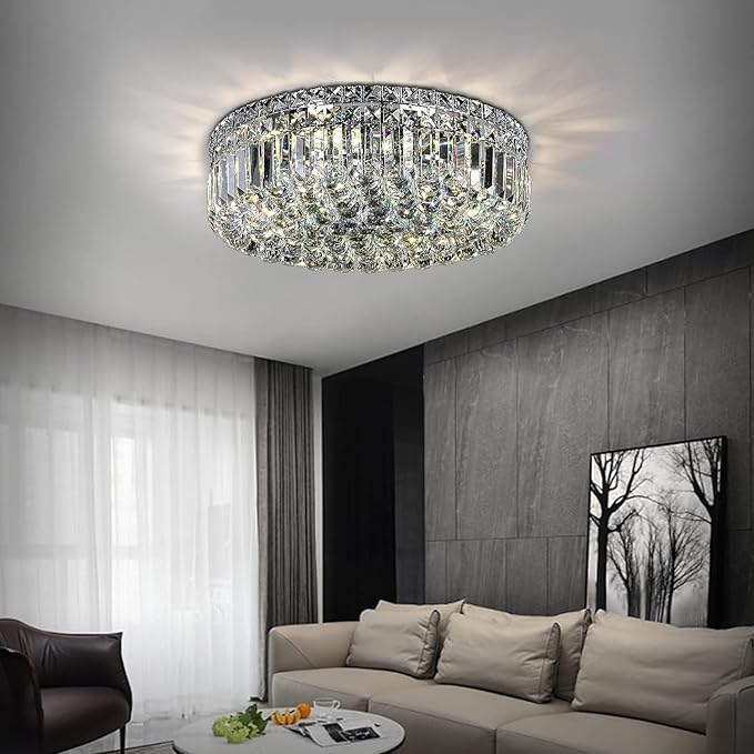 6-Lights Crystal Flush Mount Chandelier Light Fixture - Image 2