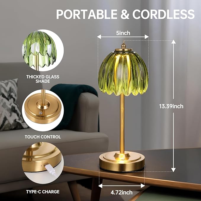 Tulip Table Lamp with 5000mAh Battery & Touch Control, Small Cordless Table - Image 9