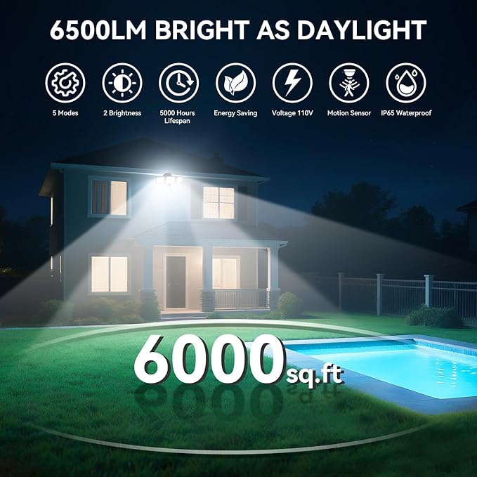 LED Security Lights Motion Sensor Outdoor Lights, 5000K Daylight, IP65 - Image 3