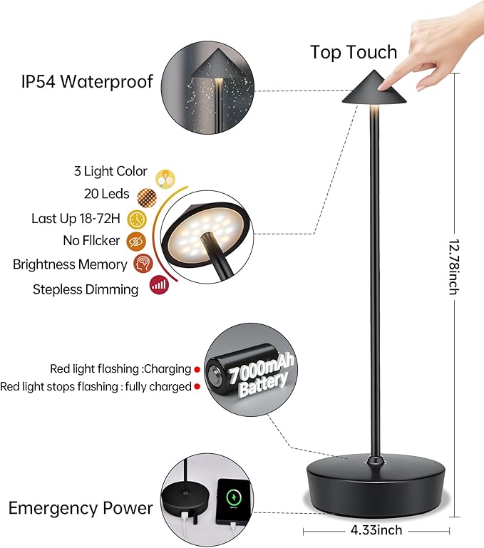 Cordless Led Table Desk Lamp 2 Pack, 7000mAh Battery Outdoor Table Light - Image 4
