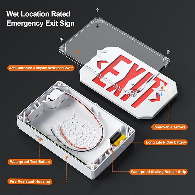 Wet Location Exit Sign, Exterior Weatherproof LED Exit Light - Image 5