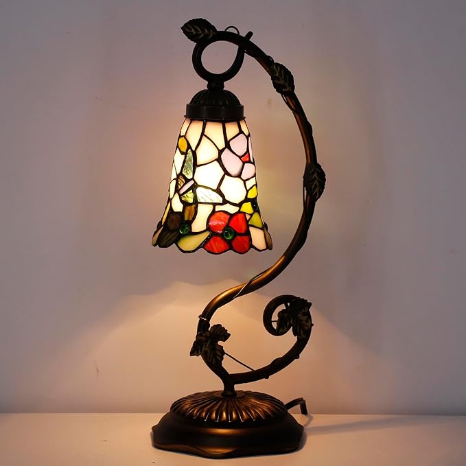 Tiffany Lamp Stained Glass Desk Reading Bedside Light, Metal Leaf Table Lamp - Image 3