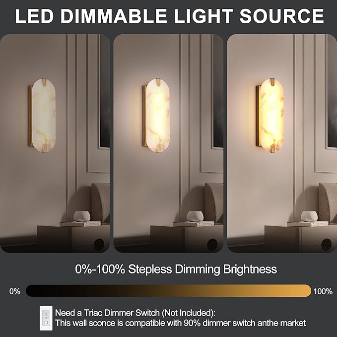 14.17in Alabaster Wall Sconces, Natural Marble Wall Light Set of Two, Modern - Image 8
