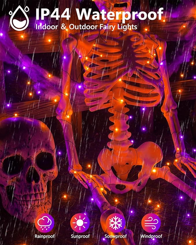 4 Pack 60LED Orange & Purple Fairy Lights Battery Operated - Image 3
