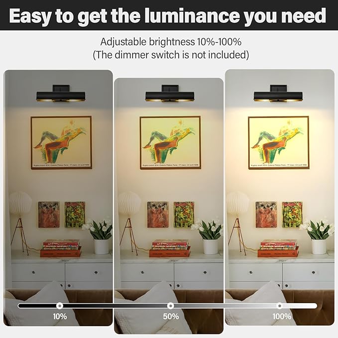 Black Dimmable Art Picture Light: 12" Brass Hardwired Display Wall Lights - Image 4