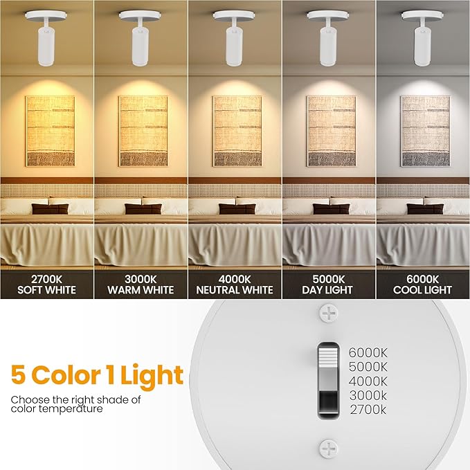 5-Color LED Ceiling Spot Lights Indoor 15-60° Zoomable 10W Flush Mount Ceiling - Image 3
