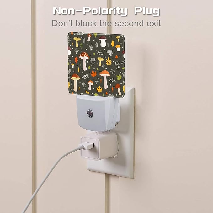 Colorful Forest Mushrooms Night Light Plug into Wall, Botanical Plants Leaves - Image 3