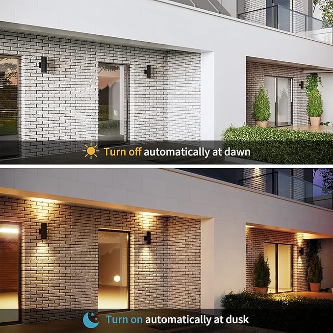 mirrea 12" Dusk to Dawn Outdoor Porch Light Patio Light in 2 Lights Matte Black - Image 7