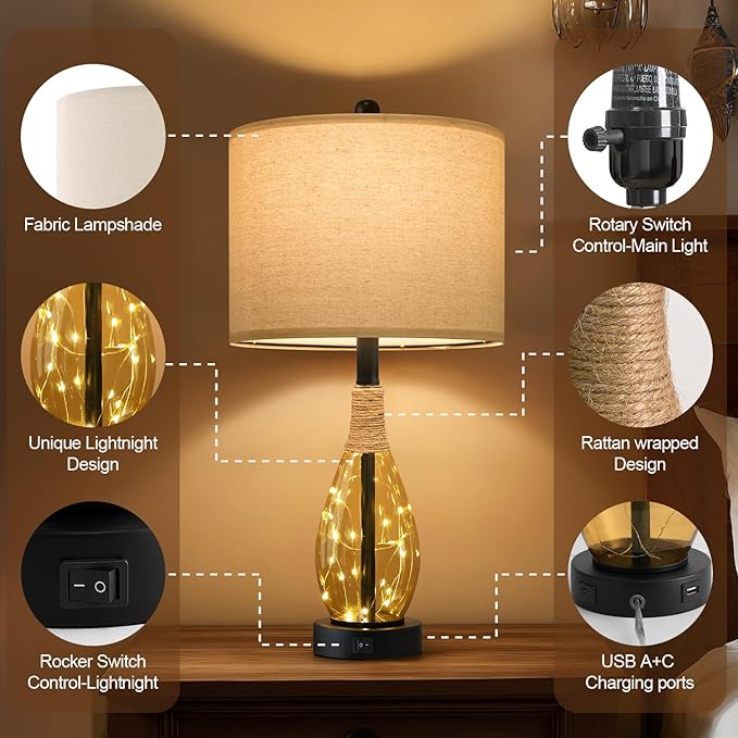 OYEARS 23" Table Lamps for Living Room Set of 2 Bedside Lamps for Night Stands - Image 5