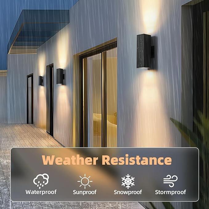 tewei 4 Pack LED Square Up and Down Lights Outdoor Wall Lights, Matte Black - Image 3