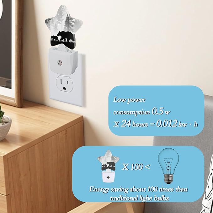Bear Pine Tree Night Light, Plug Into Wall Decor Nightlights - Image 4