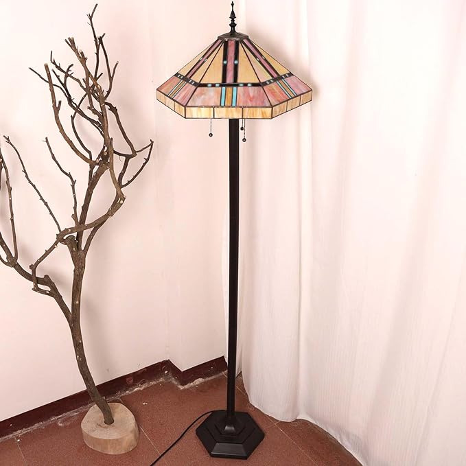 Bieye L12021 Tiffany Style Stained Glass Mission Floor Lamp 63 Inch Tall - Image 5