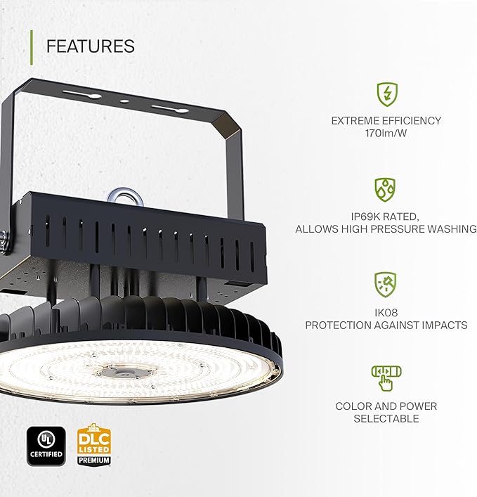 ASD LED High Bay UFO Light Fixture, Commercial Shop Lighting | 3CCT, IP69K - Image 3