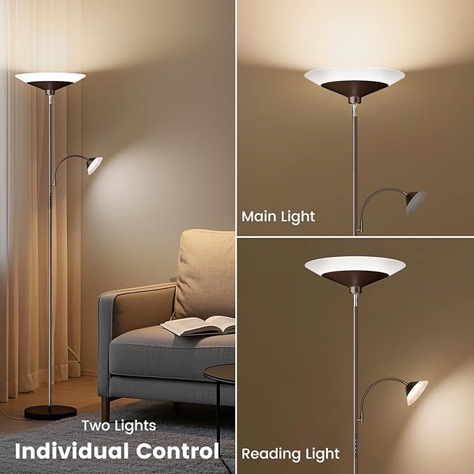 Brown Torchiere LED Floor Lamp - Image 5