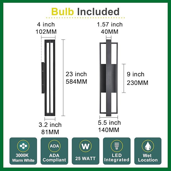 2 Pack 23-inch Modern Large Outdoor Waterproof LED Wall Light, Aluminum Linear - Image 5